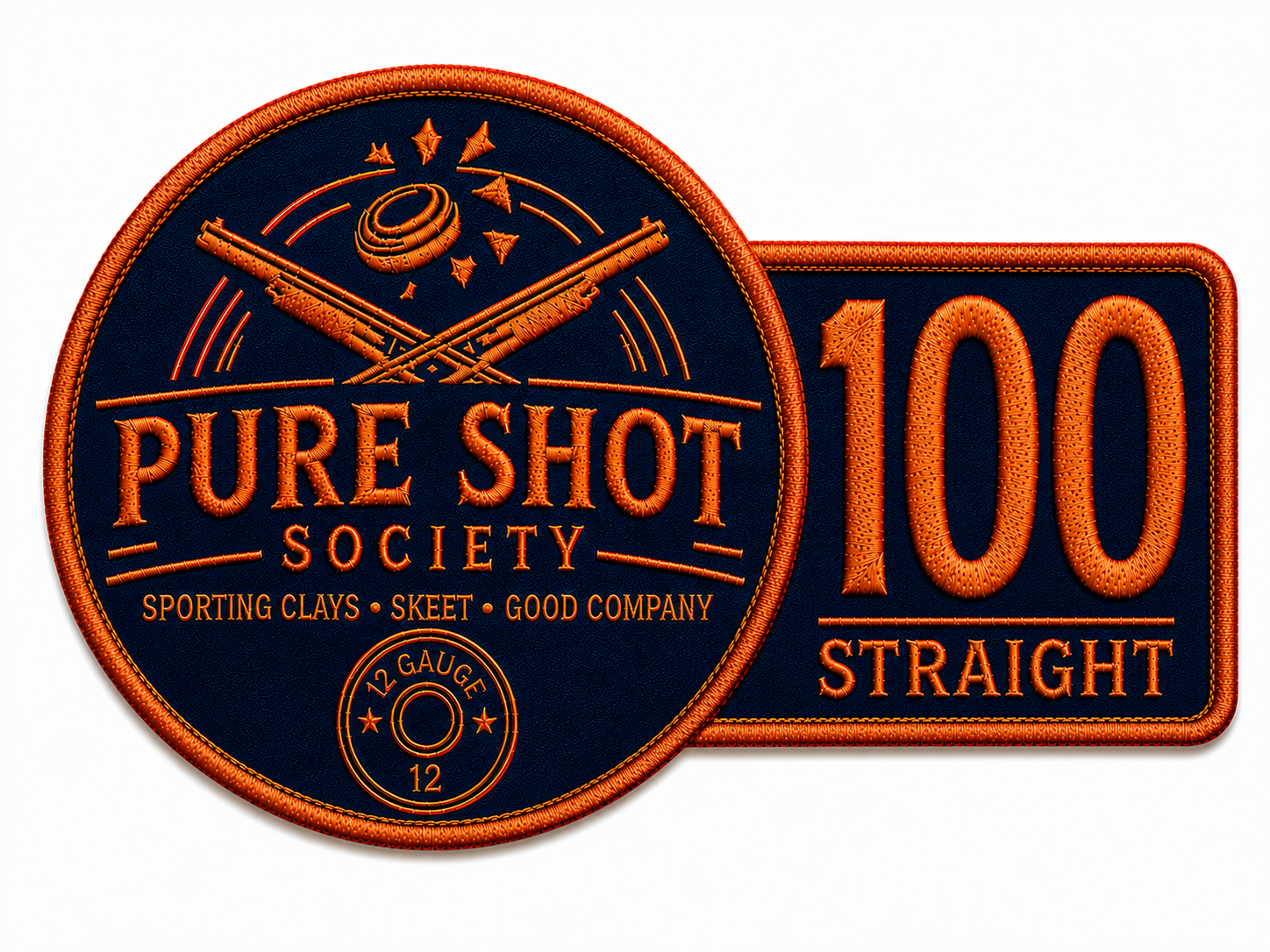Orange and navy 100 Straight Pure Shot Society achievement badge