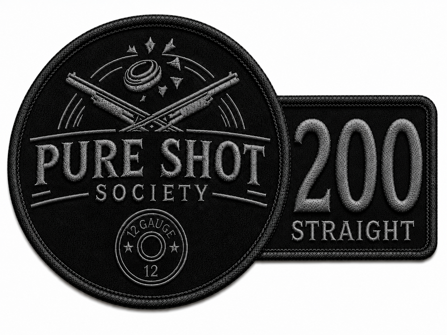 Black and silver 200 Straight Pure Shot Society achievement badge