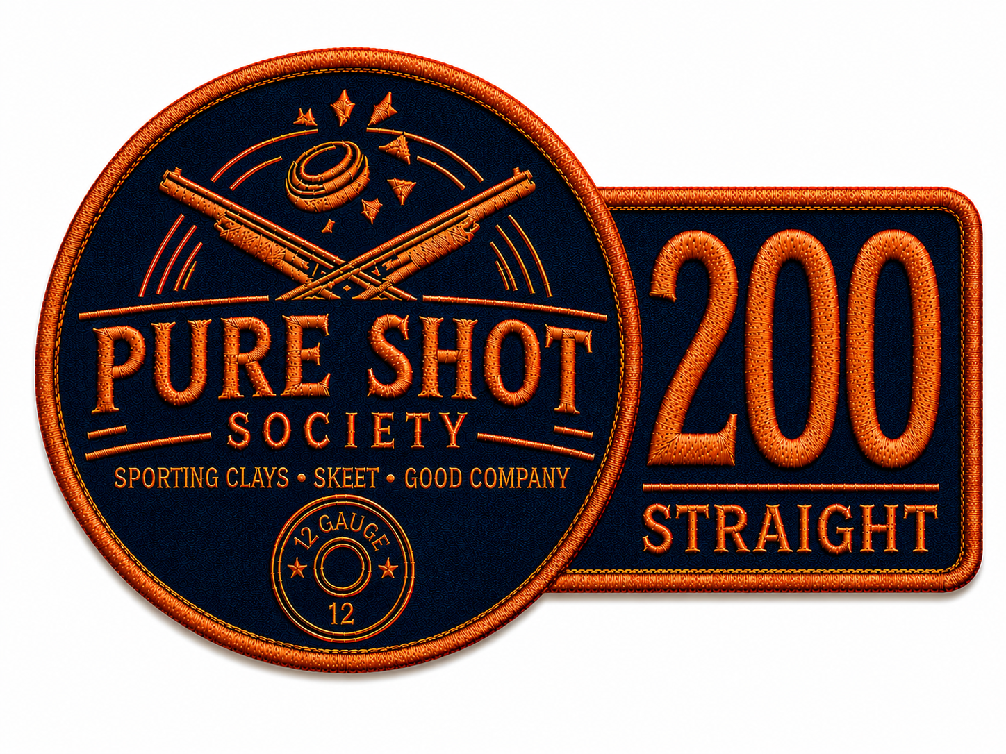 Orange and navy 200 Straight Pure Shot Society achievement badge