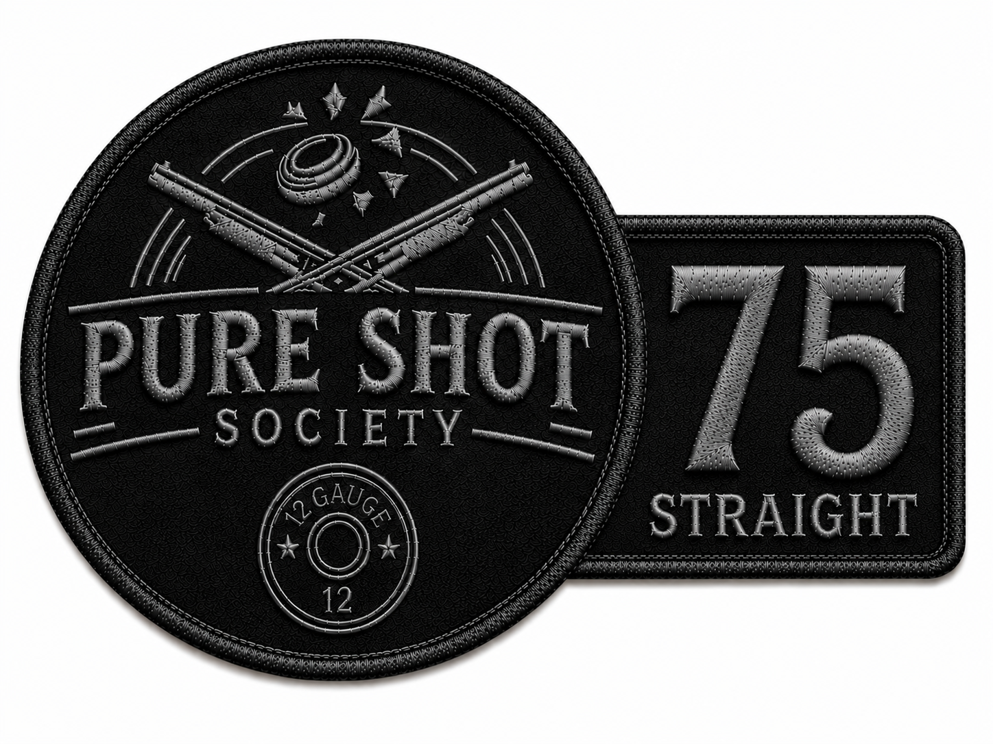 Black and silver 75 Straight Pure Shot Society achievement badge