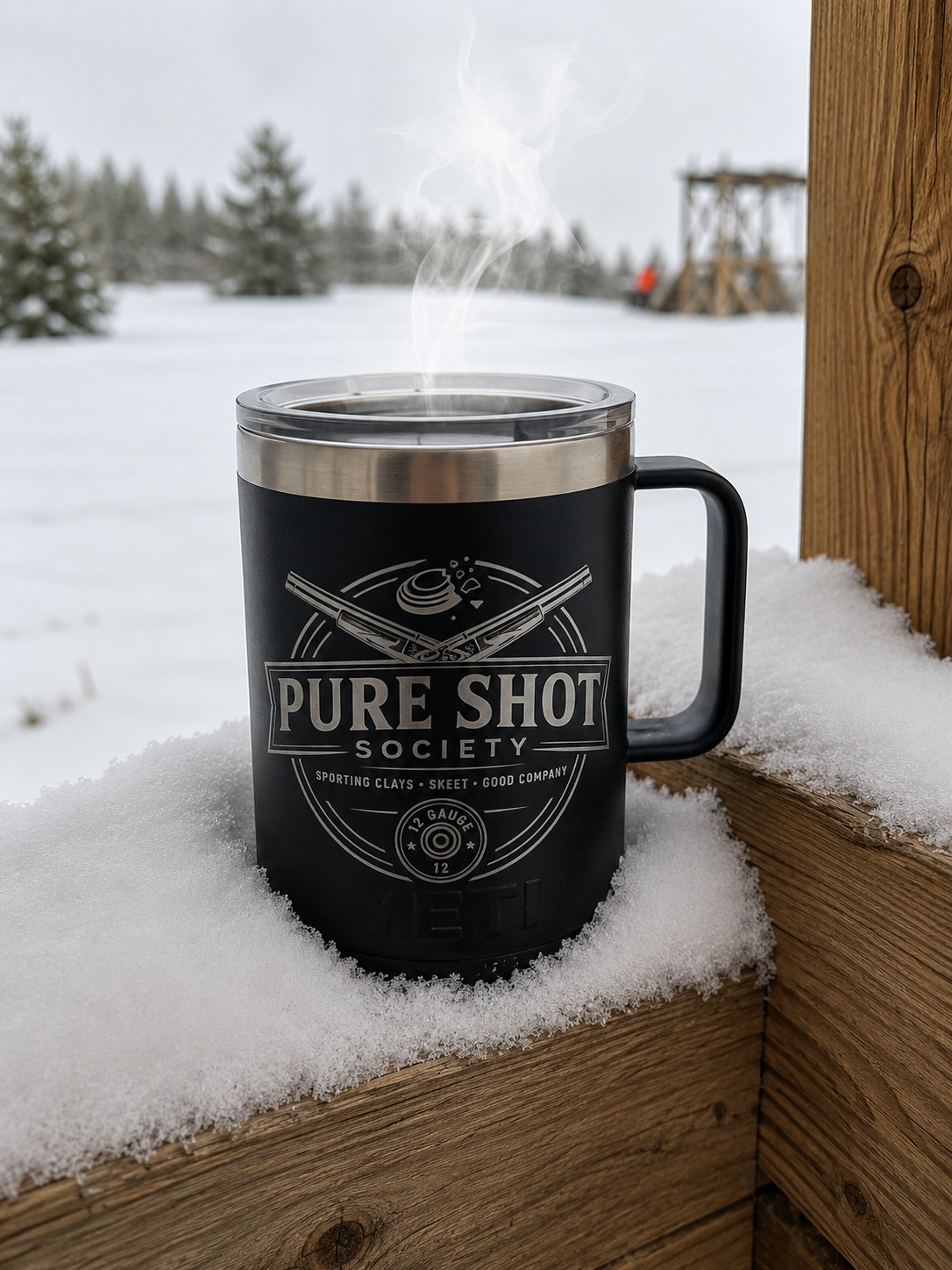 Pure Shot Society mug steaming before the first round