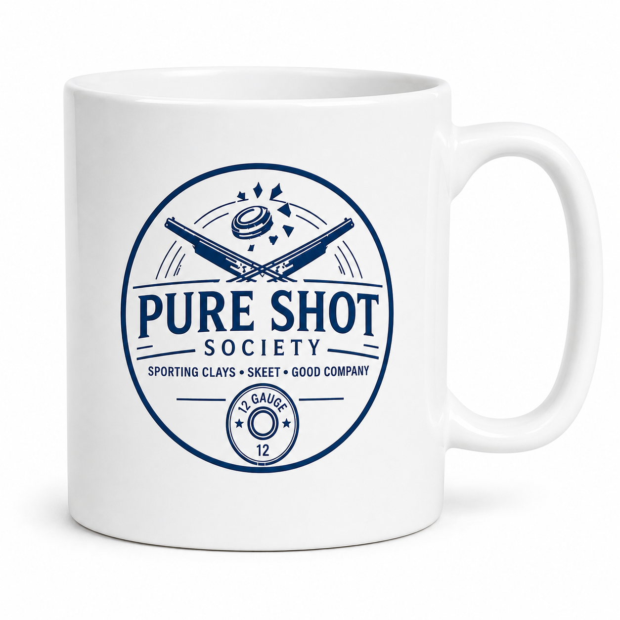 White Pure Shot Society mug with navy logo