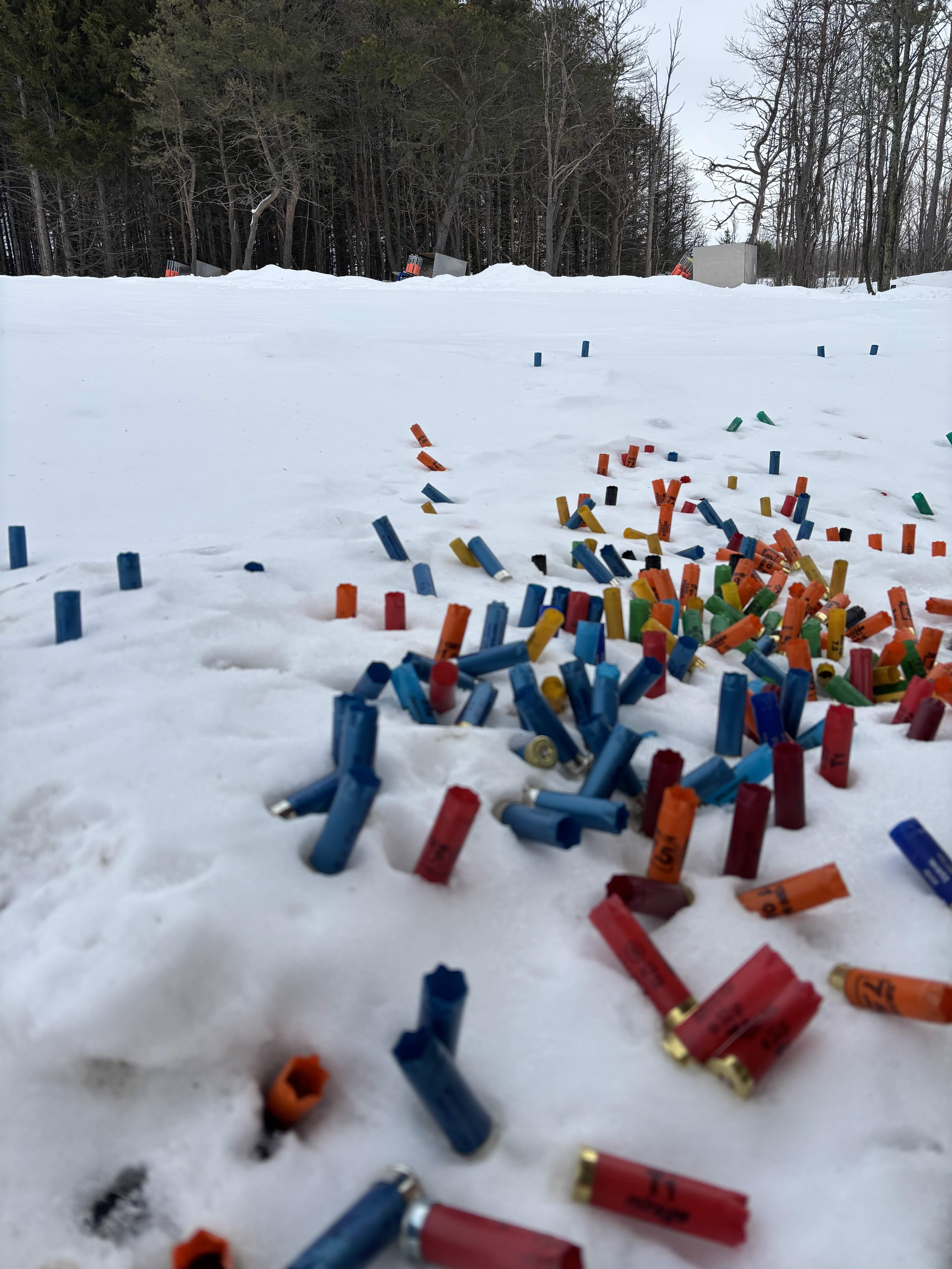 Spent shells on snow at the range