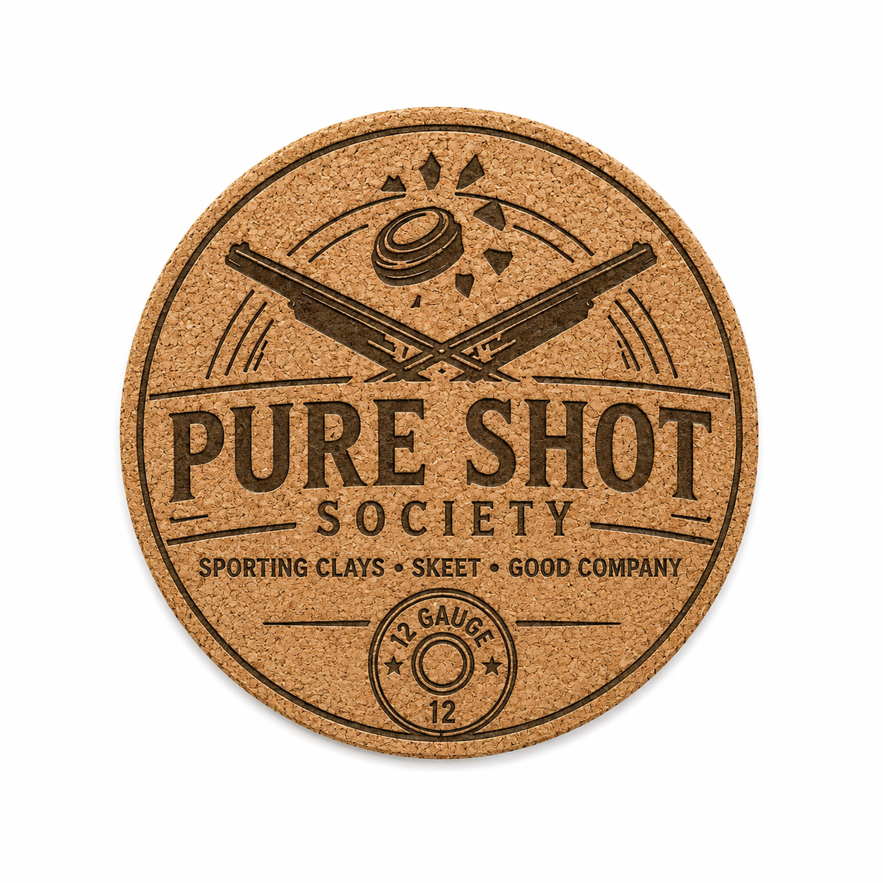 Round cork Pure Shot Society sticker or patch design