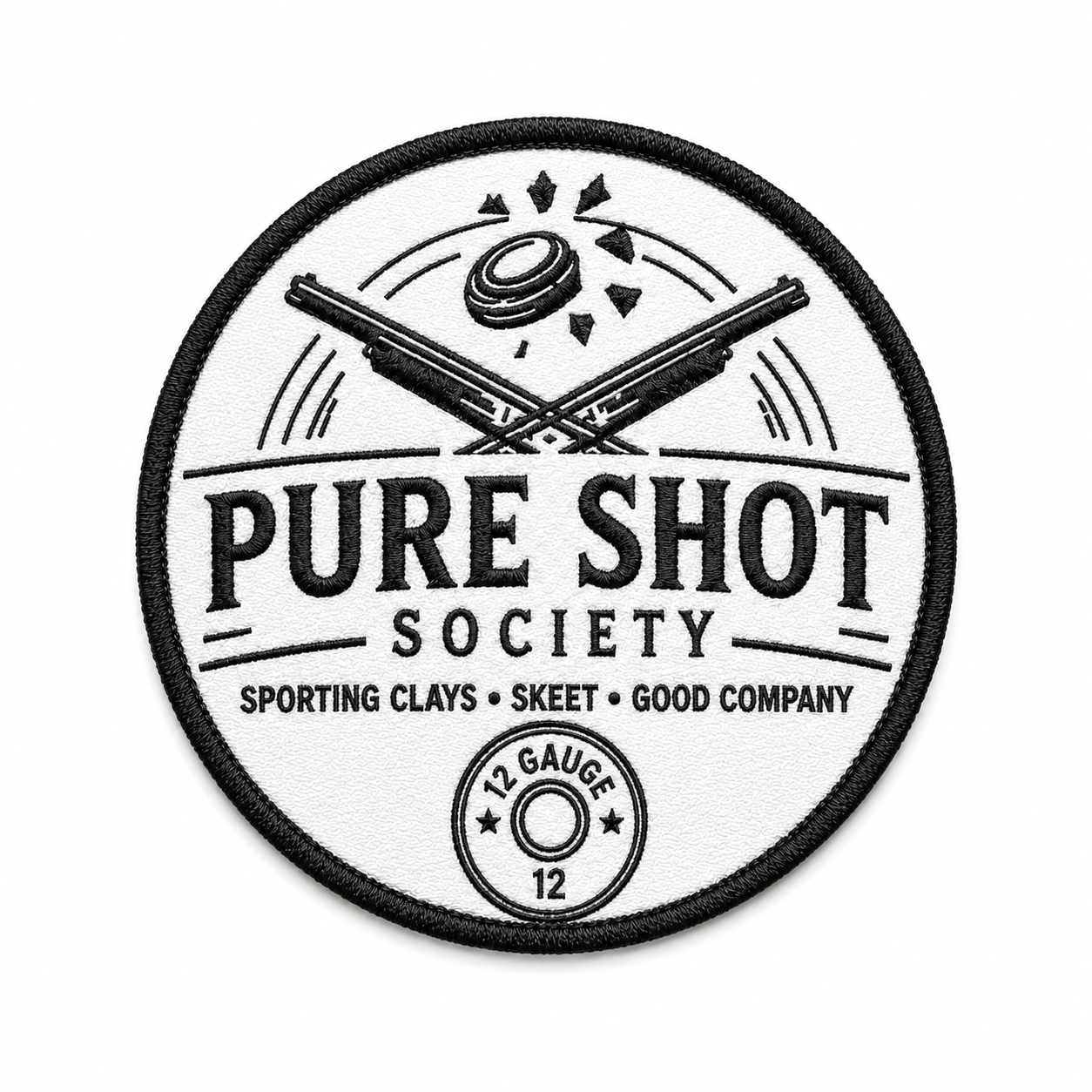 Pure Shot Society round sticker or patch design