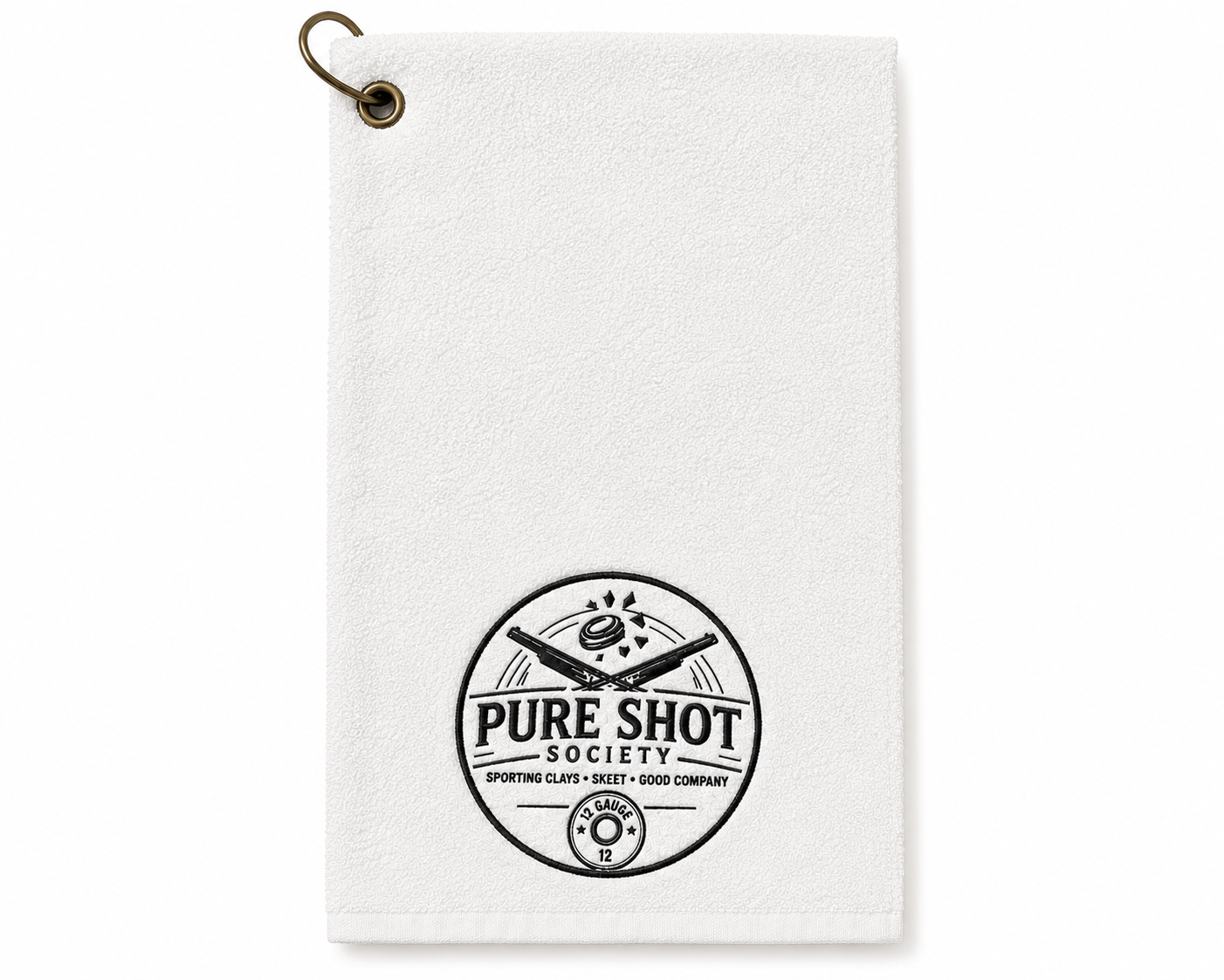 White Pure Shot Society shooting towel with black logo